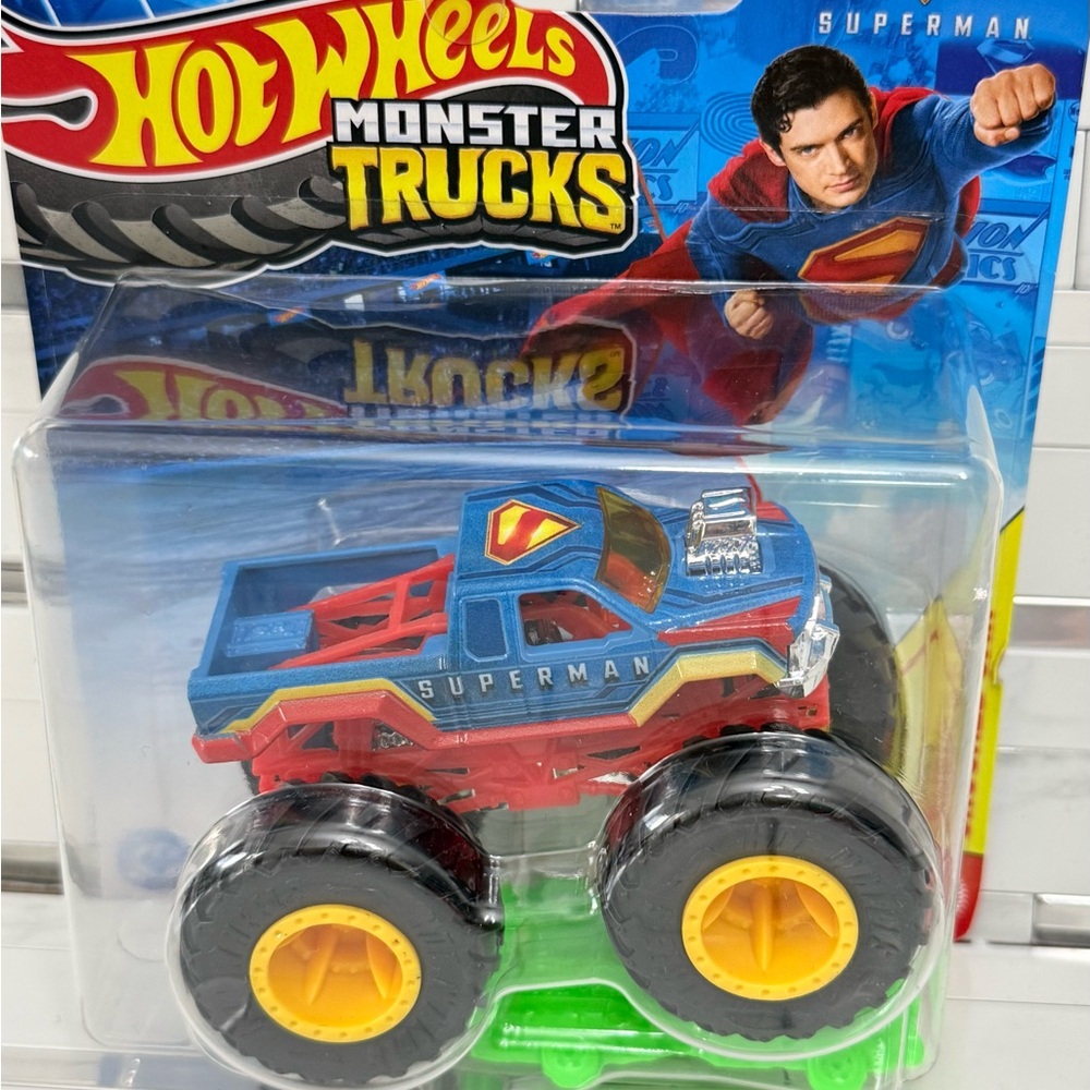 Hot wheels Monster trucks Super Man with crushing car. New